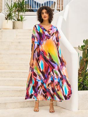 Quick-drying V-neck Mrs Roper Robe Loose Kaftan Women's Long Boho Dress Multicolor Lounge Wear Beach Swimwear Cover Up Q831
