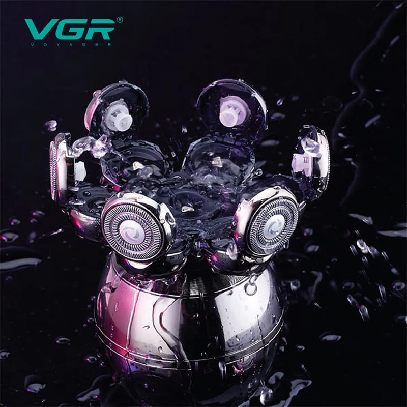 VGR V-315 5-in-1 Multi-function IPX5 Ball Shaver with Digital Display Base Rechargeable Shaving Head Beard and Nose Hair Trimmer Multi-head Haircut