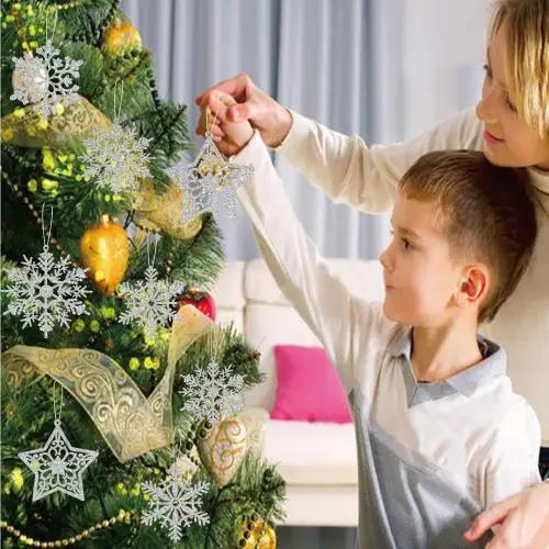 42Pcs/set Christmas Tree Decoration Hanging Ornaments Tree Snowman Reindeer Santa Snowflake Ornaments for New Year Winter Party 42pcs