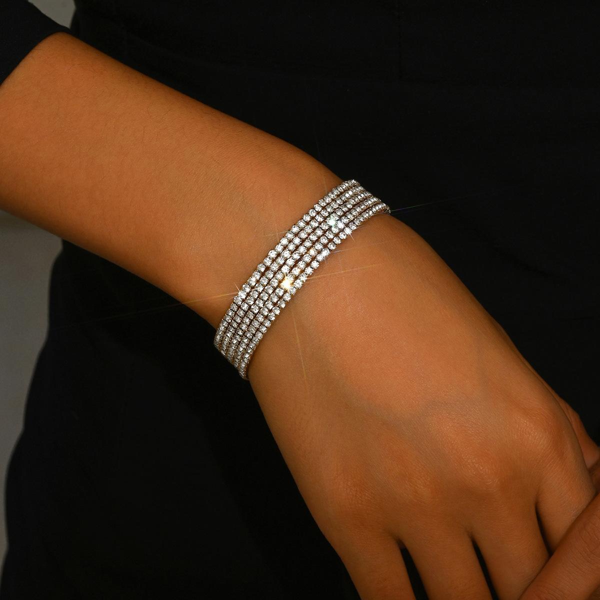 New Bracelet Jewelry Fashion Bridal Bracelet Elastic Diamond Set Open Bracelet Bridal Bracelet 5.5CM серебряный