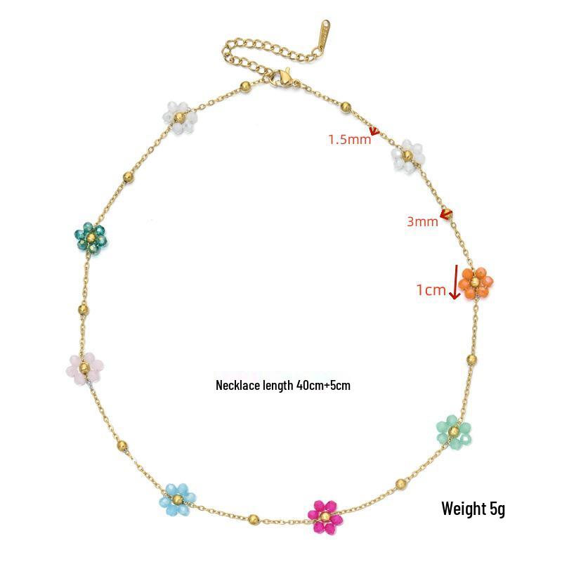 Elegant Crystal Flower O-Bead Chain Bracelet Necklace In Stainless Steel
