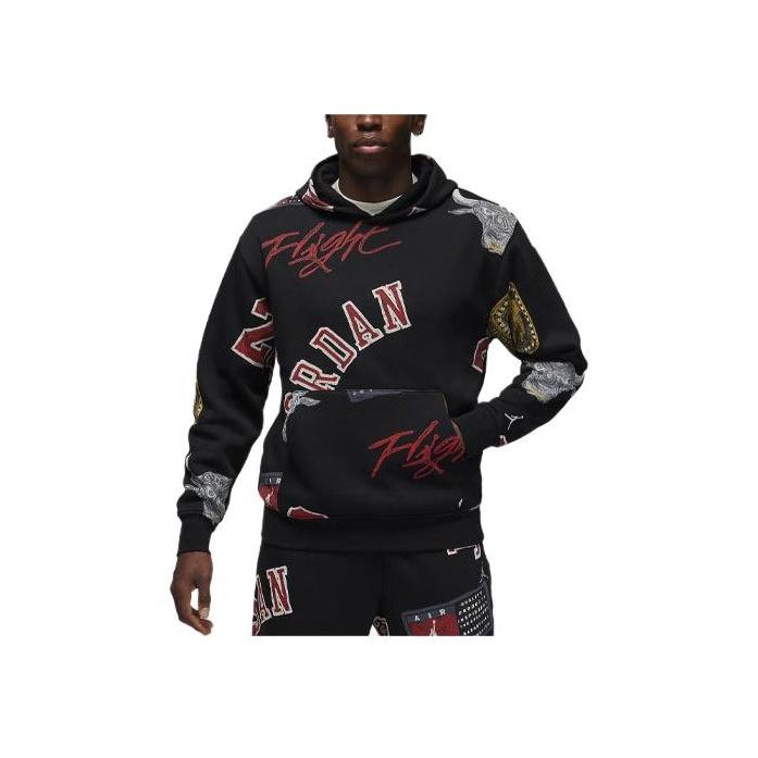 Jordan Brooklyn Fleece mikina s kapucí a celoplošným potiskem Pánská trička Černá FN4545-010