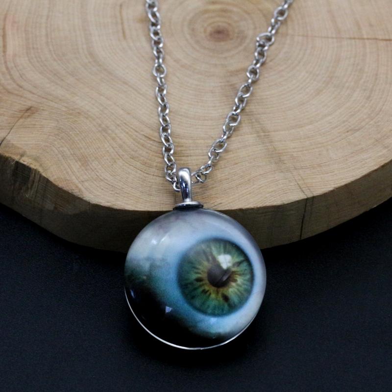 Gothic Style Vitreous Eyeball Pendant Necklace Unique Punk Chain Jewelry For Men Daily Wear