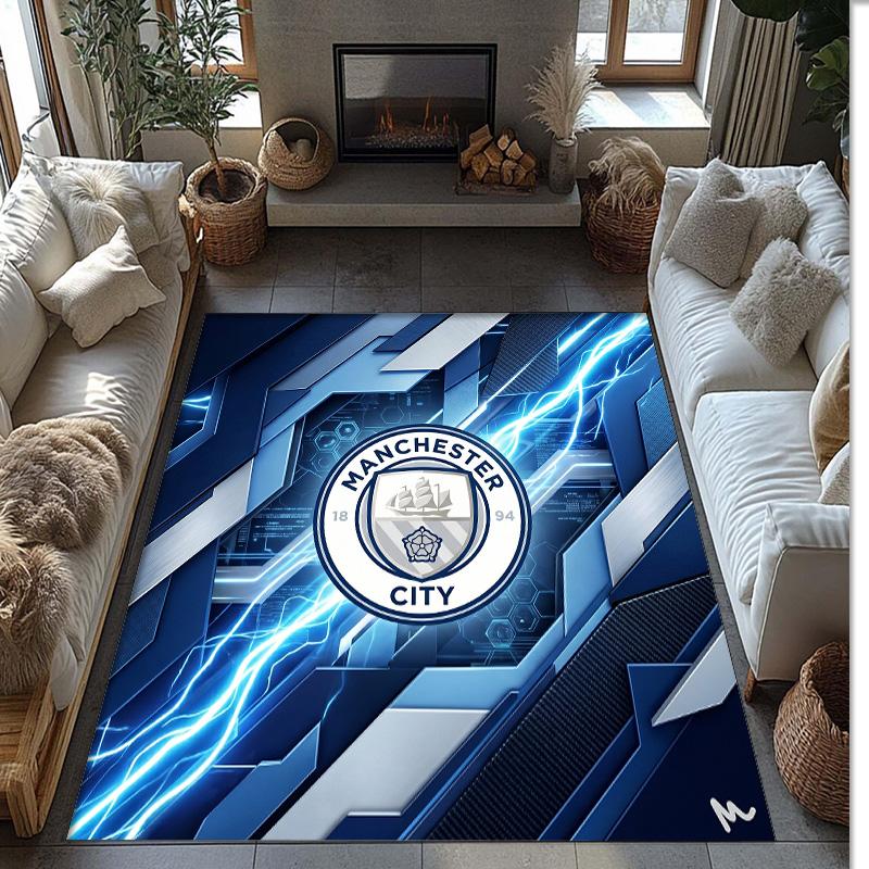 Manchester City Geprint Flanellen Vloerkleed Niet-Glijdend Zacht Polyester Vloerkleed Binnen Decoratie Mat voor Slaapkamer Woonkamer Bank