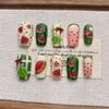 Handmade Press-On Nails Watermelon Cute Style Short Almond Shape Nail Art Women Girls