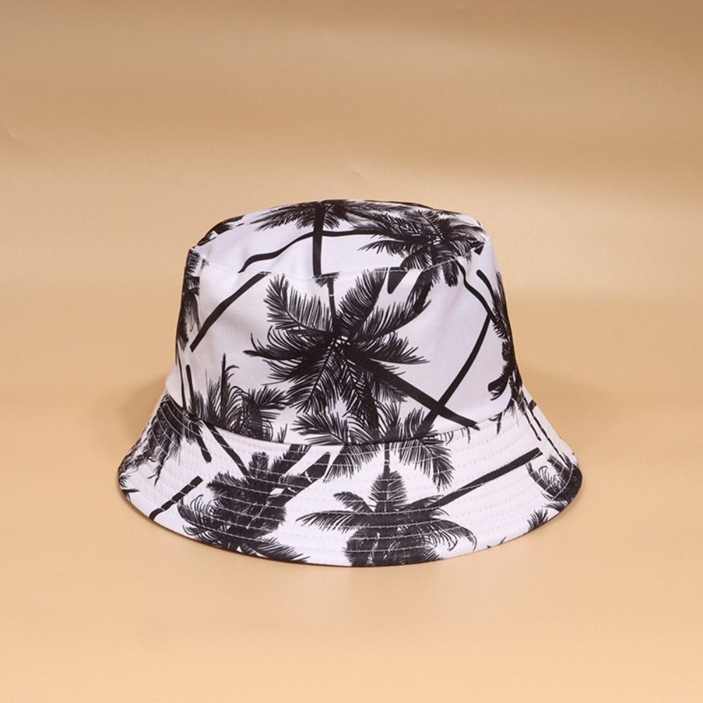 Mode Boheemse Stijl Vissershoed Kokosboom Print Casual Zonnehoed UV-bescherming Lichtgewicht Bucket Hat Mode Kleding