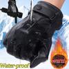 1 Pair New Full Finger PU Leather Black Winter Warm Gloves for Women Men Water-proof High Quality Glove Touchscreen Riding Glove