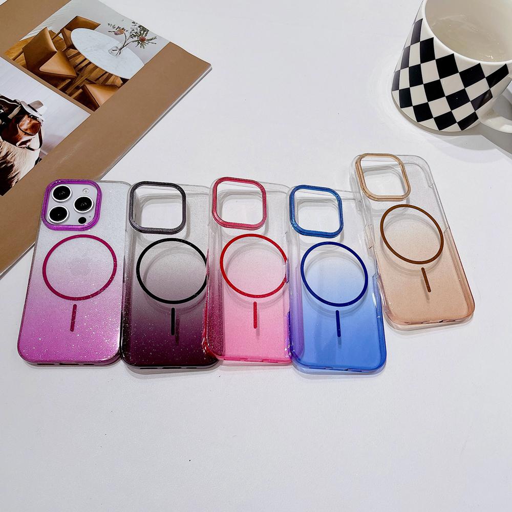 KEYSION Luxuriöse magnetische Handyhülle mit Farbverlauf und Glitzer für MagSafe für iPhone 14 15 16 Pro Max 16e 16 Plus Harte PC Stoßfeste Hülle