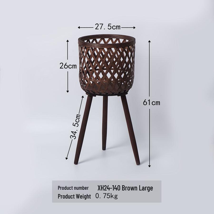 Nordic Rattan Woven Plant Stand - Handmade High-Leg Wooden Flower Pot for Indoor/ Balcony/ Living Room.