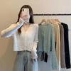 Ice Silk Sun Protection Cardigan Women's Summer Thin Long Sleeve Outer Cover Up French Knit Hollow Out Top Short Coat