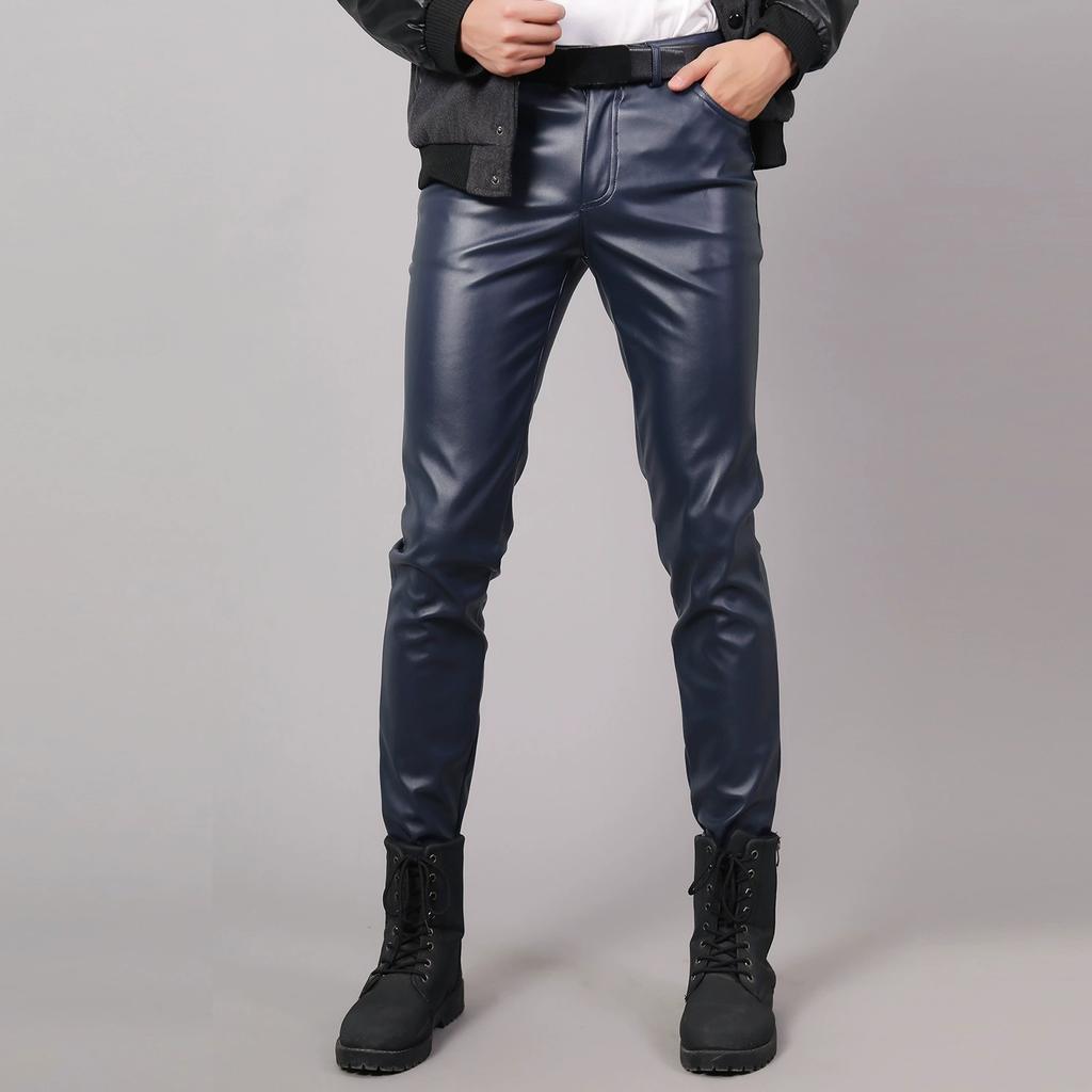 Men's Gothic Pants Spring and Autumn Waterproof Straight Elastic Comfortable Casual Stretch Slim Fashion PU Leather Pants