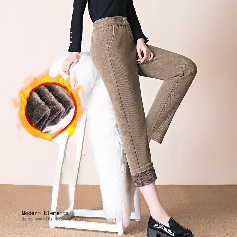 Winter Women New Warm Thicken Lambs Wool Pants Female High Waist Fleece Lined Pant Ladies Casual Straight Trousers