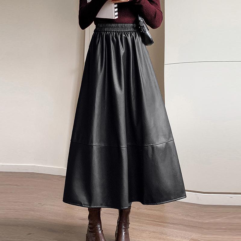 ZANZEA Women Casual Faux PU Leather A-line Long Skirts