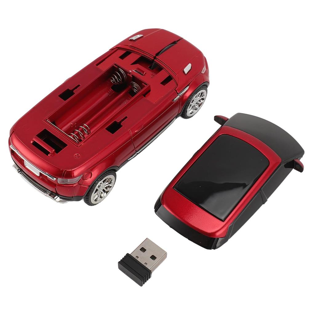 Cool 3D Sports Car Shape Wireless Gaming Mouse with USB 1600 DPI Wireless Car Mouse for and Gaming 2.4GHz Receiver, PC, Computer, Laptop, (Red)