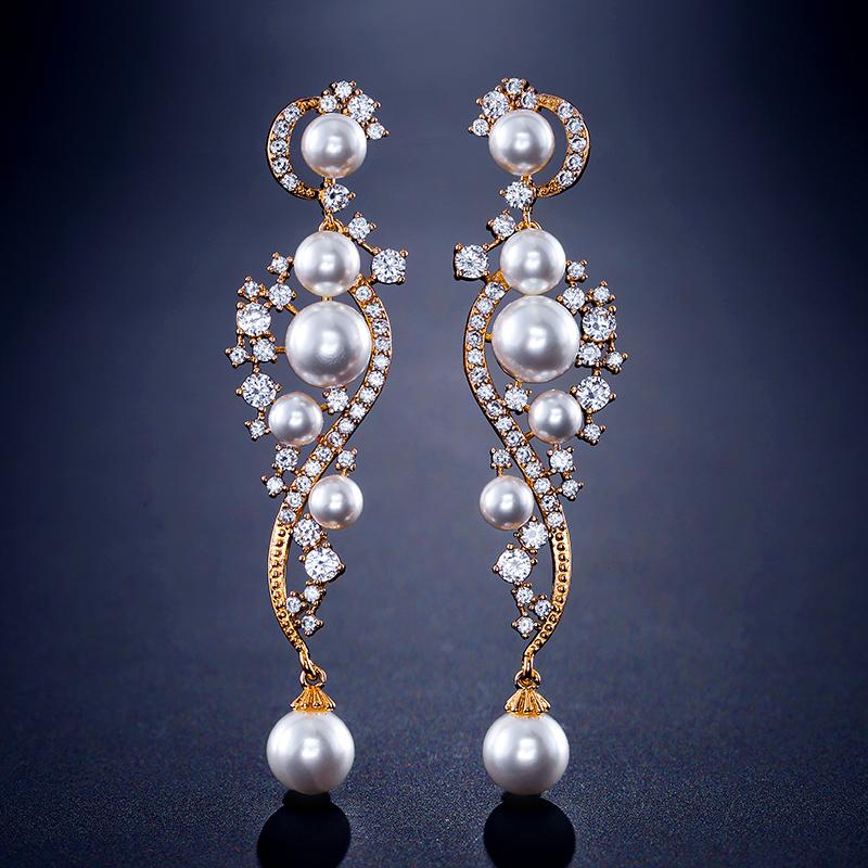 ZAKOL Luxury Shiny AAA Cubic Zirconia Hanging Earrings for Women Imitation Zircon Bridal Long Earring Women's Wedding Zircon