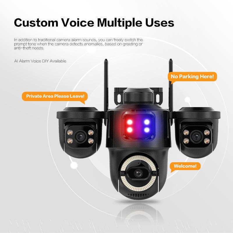 Outdoor Wireless Camera with Night Vision, Three-Screen Remote Monitoring System
