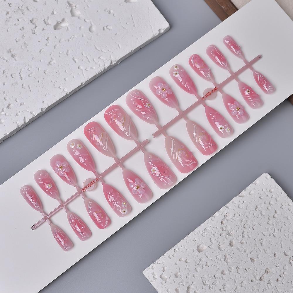 3D Glue Drip Flower Nail Art: 24 Skin-Brightening, Light Luxury Almond-Shaped Wearable Fake Nails