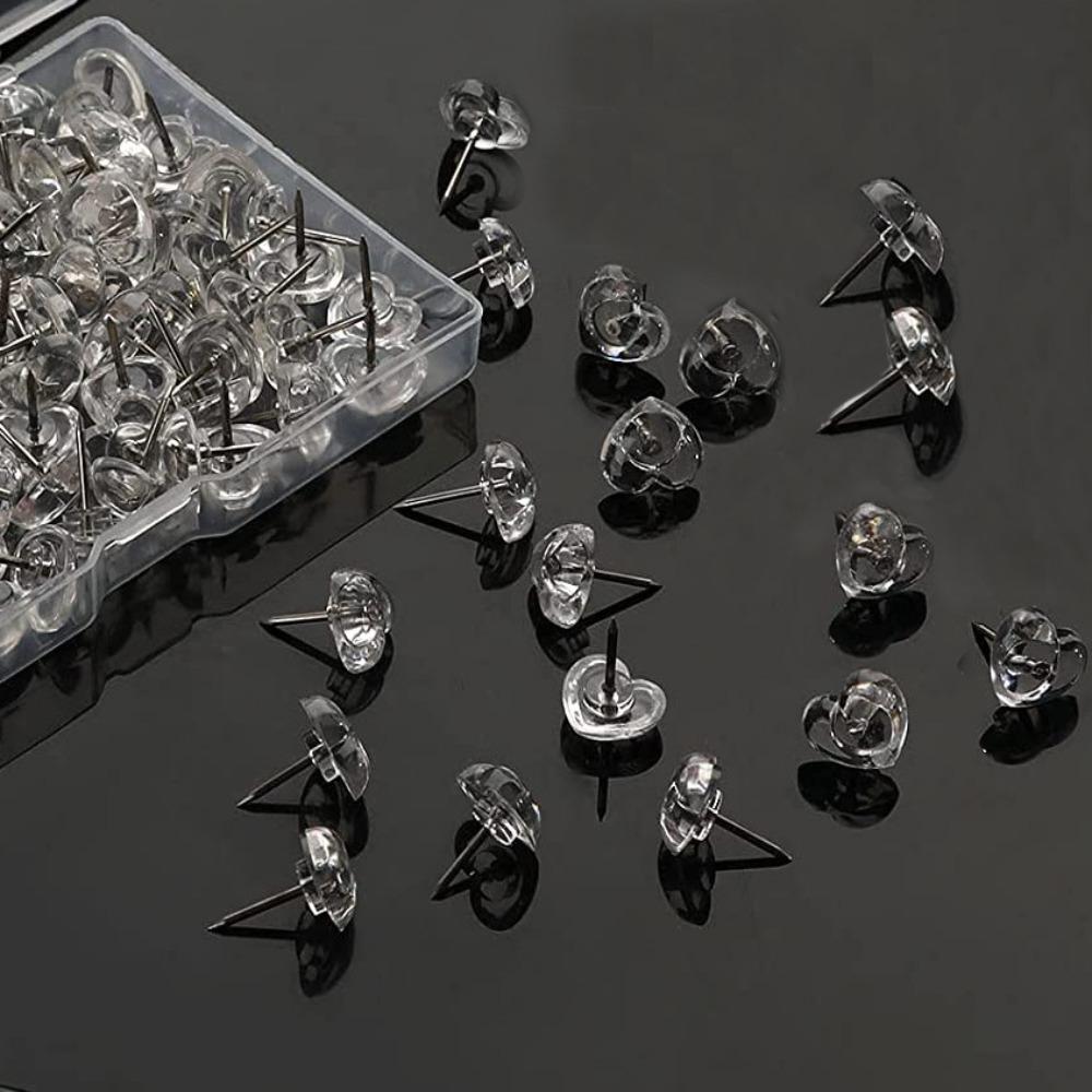 A Box Heart Shape Push Pins 50/100PCS Transparent Flower Push Pin Heart Push Pins  School