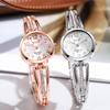 Stylish Women's Korean Rhinestone Steel Band Quartz Watch with Bracelet Bangle