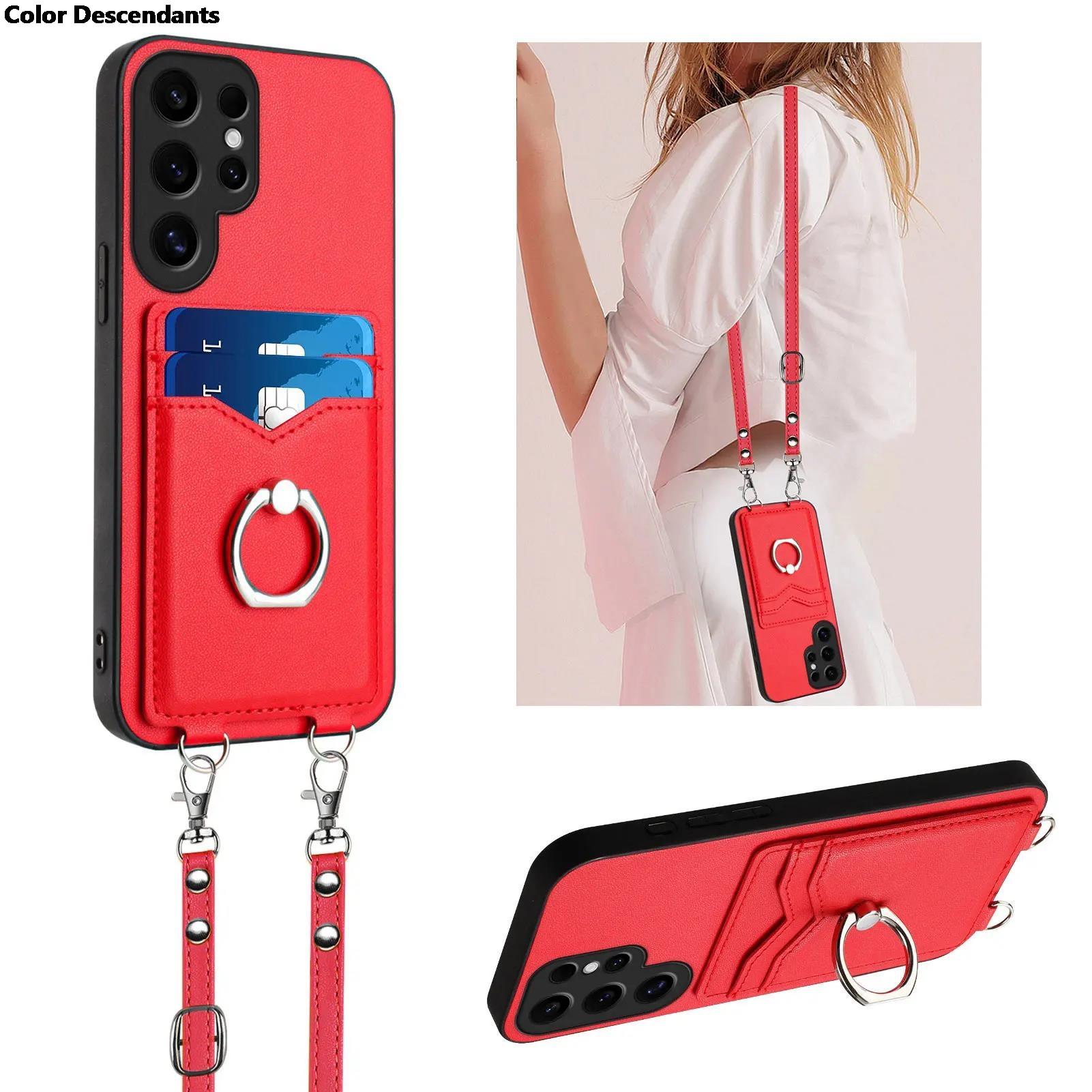 

Crossbody Cards Solt Ring Holder Case For Samsung Galaxy S24 Ultra S23 Plus S22 S21 A55 A35 A15 A54 A14 A24 A34 Lanyard Cover For Samsung A23 червоний