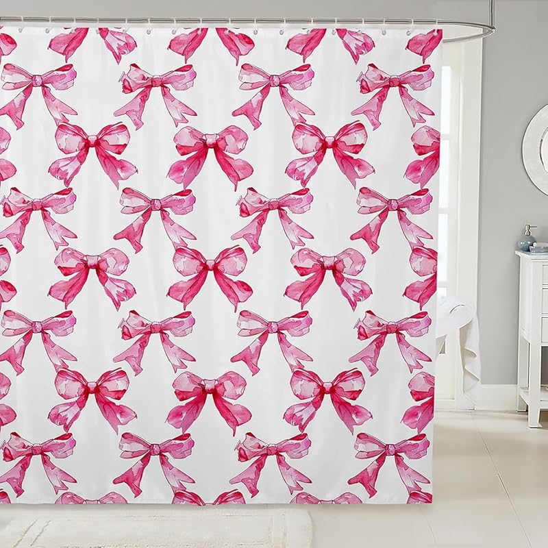 

jejeloiu Kids Cherry Bow Shower Curtain 72 x72 Vintage Love Love Bathroom Shower Curtain Set for Boys Girls Adults Cute Fruit Bath Curtain Kids 72 W x 72 L (Pack of 1)