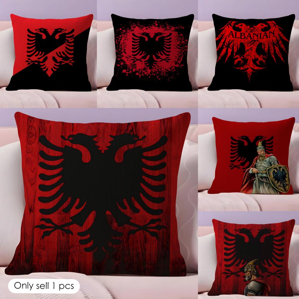 AAlbaniaS Flag Cushion Cover Natural Linen Organic Fabric DoubleSided Printing Couch Pillow Covers Home Decor