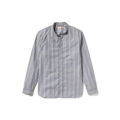 Business Casual Striped Stand Collar Single-Breasted Long Sleeve Shirt Men Shirts Griffin-Gray A26DZ-CP1