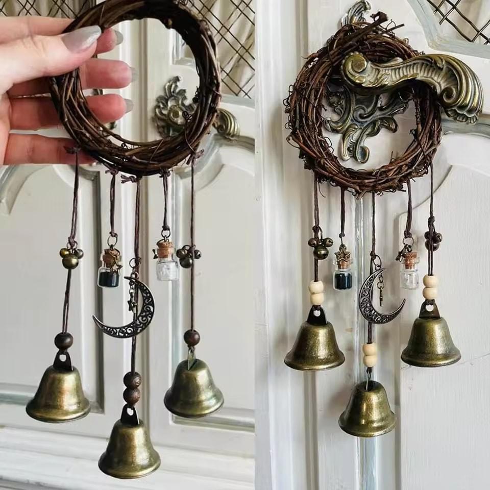 New Witch Bells Protection Door Hangers Witch Wind Chimes Wreath Handmade Hanging Witch Bells Wiccan Magic Wind Chimes for Home Door