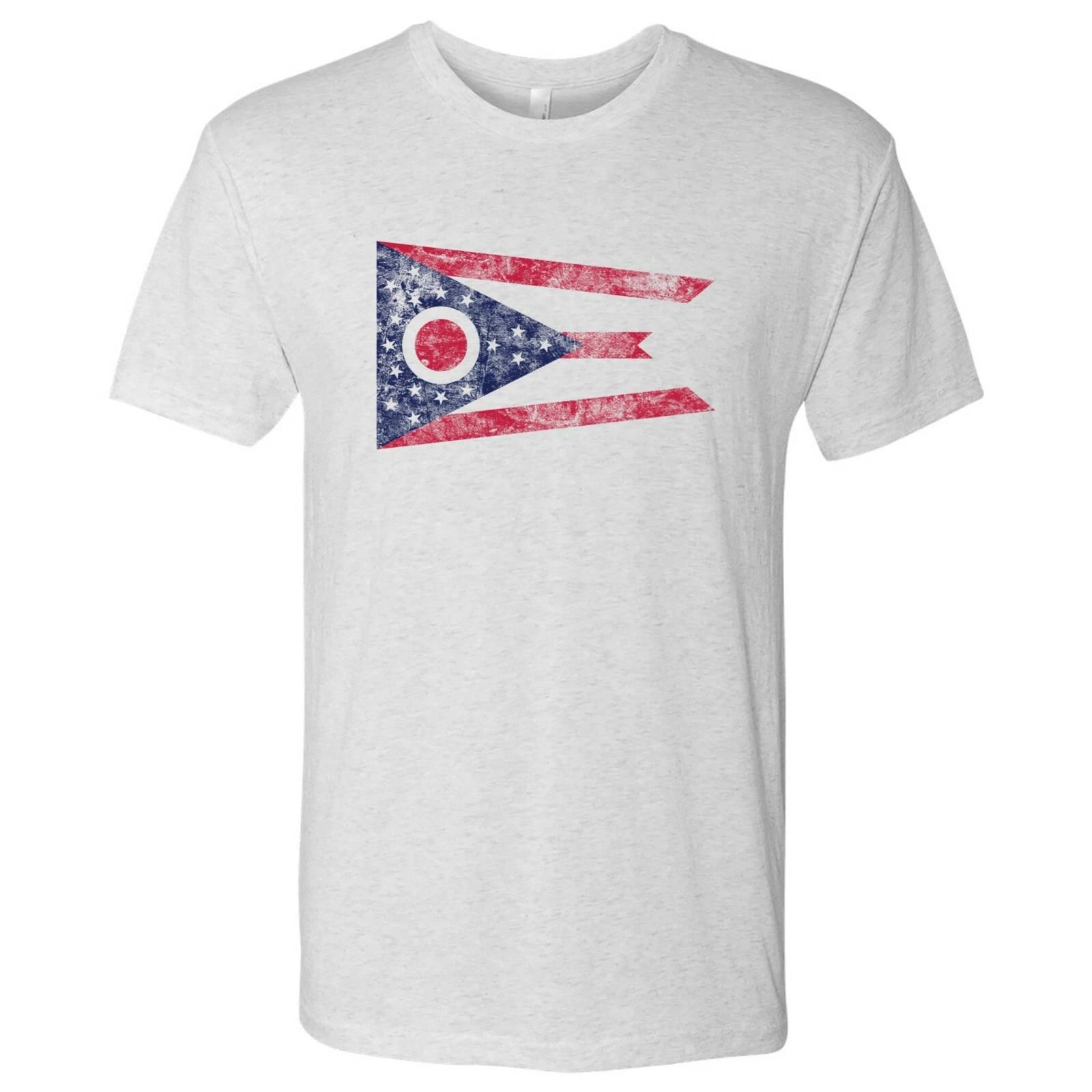 Ohio Flag State Pride Triblend Mens T-Shirt - Heather White M