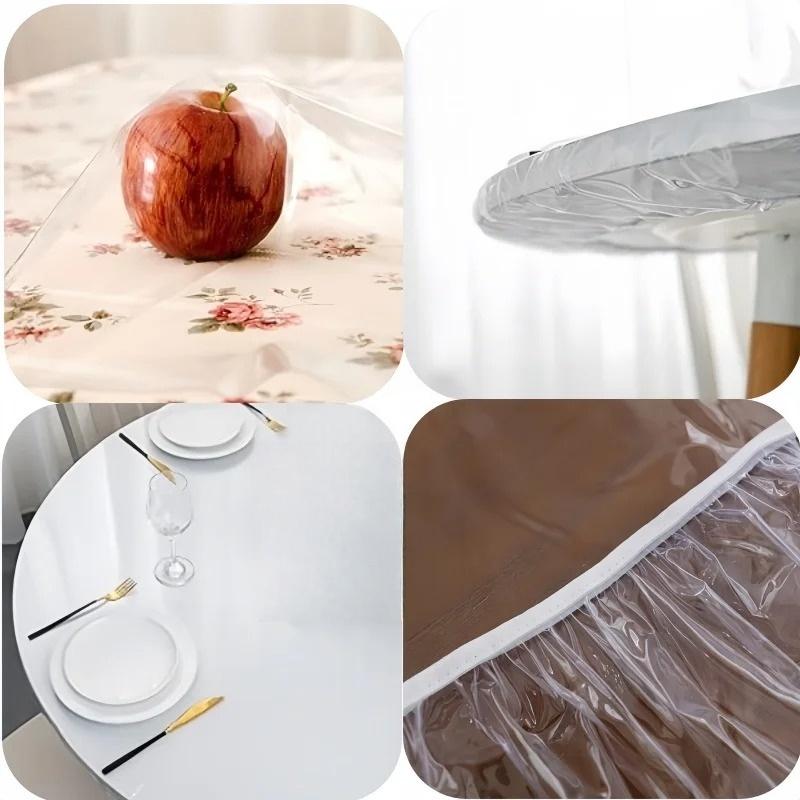1Pc PVC Fitted Elastic Tablecloth Transparent Waterproof Oil-Proof Table Cover Protector Cloth Dinning Table Table Cover