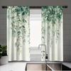 2pcs Botanical Green Leaves Floral Curtains Watercolor Style White Flowers Pattern HD Digital Printed Semi-Sheer Curtains for Li