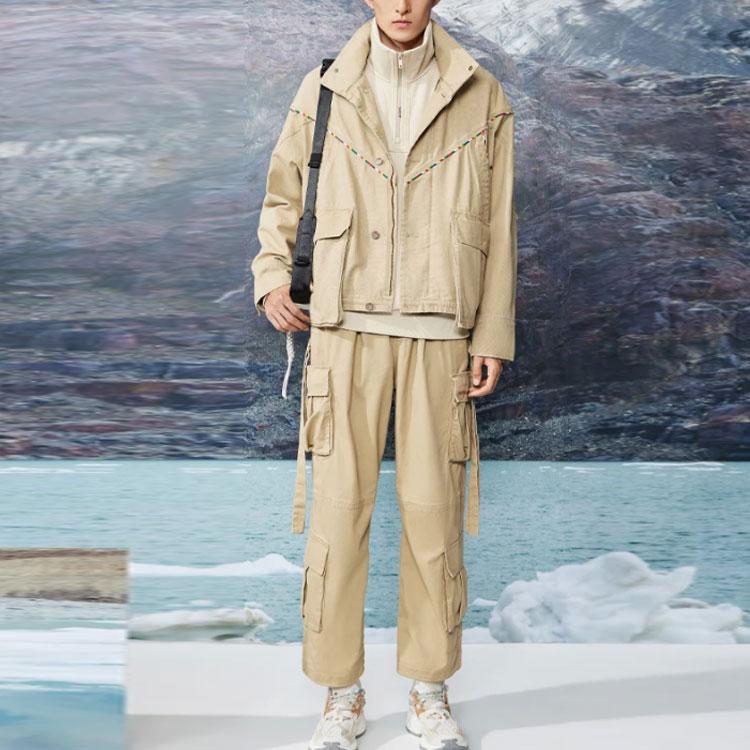 Li Ning CF Wu Xing Series Sports Fashion Solid Color Loose Stand Collar Casual Jacket Unisex Jacket Khaki AFDR911-1