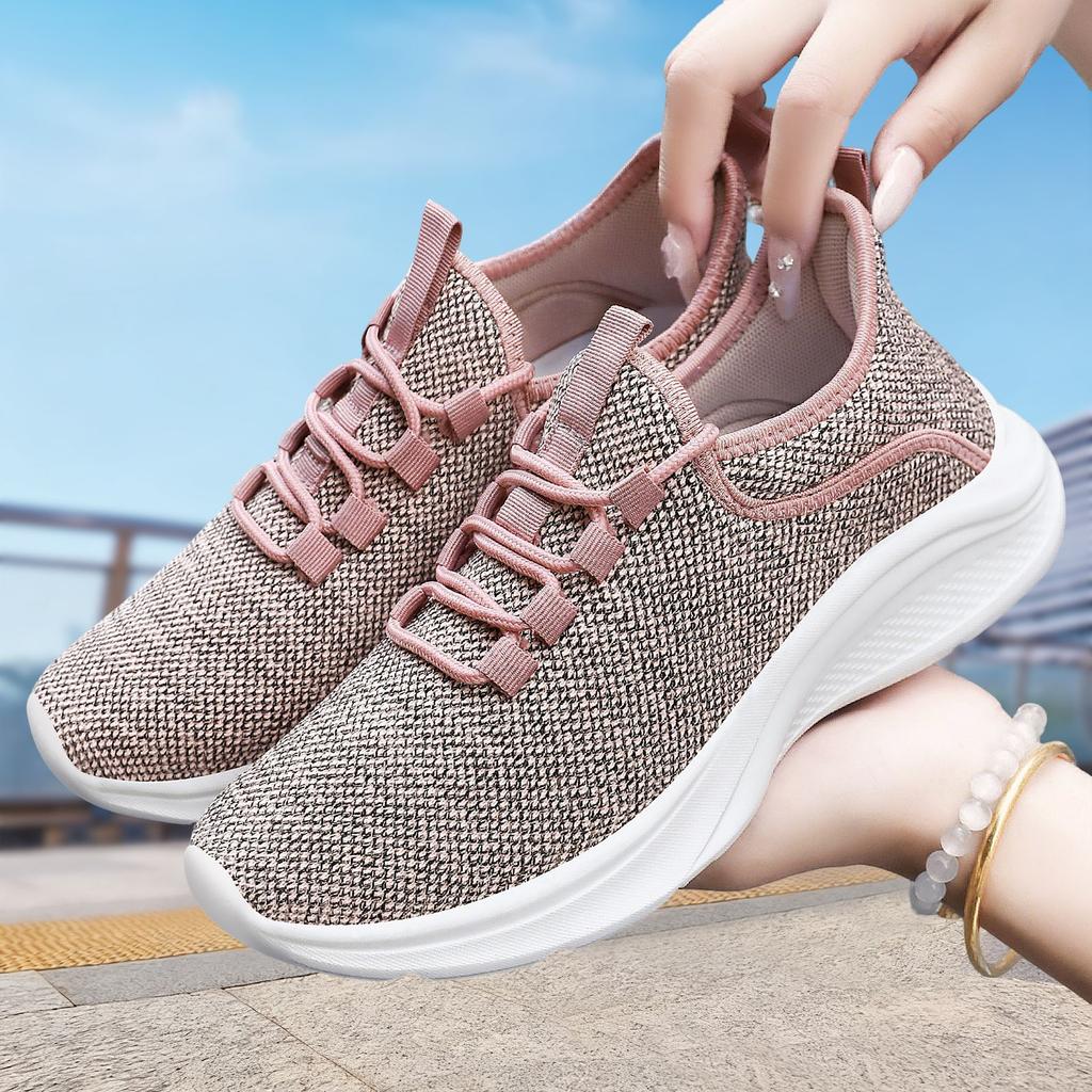 Women's Shoes Autumn New Soft-soled Sports Shoes Comfortable and Breathable Mesh Shoes Lace-up Running Shoes Shallow Mouth Wear-resistant Casual Shoes