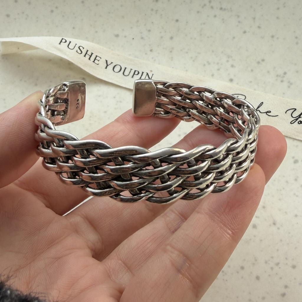 Xiaomi 100% Solid 925 Sterling Silver Metal Bracelet for Women Men Vintage Black Stone Letters Handmade Simple Birthday Gift