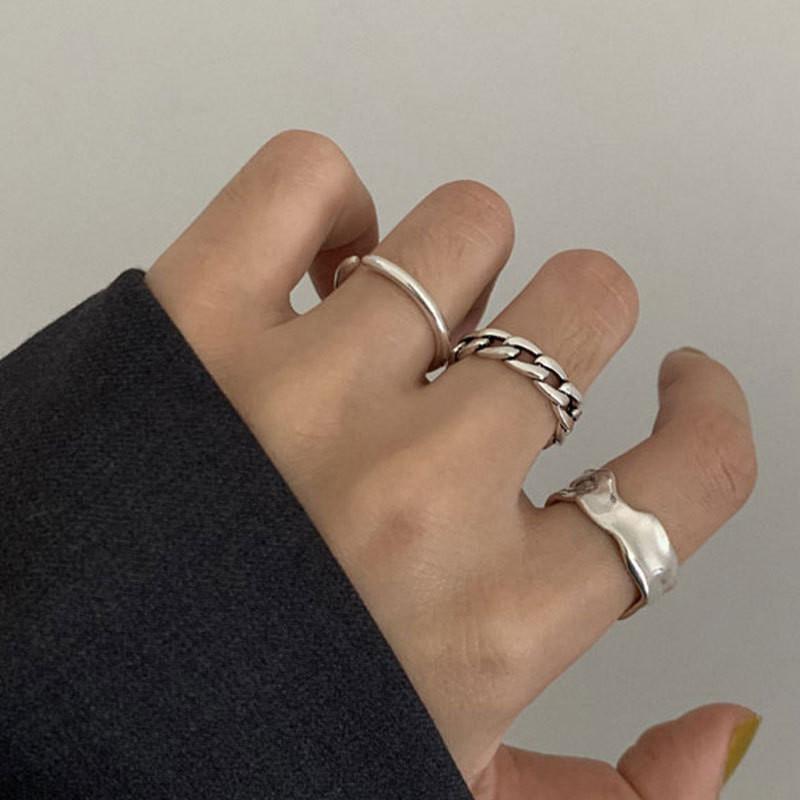 Designed Korean Beautifully Style Smile Face Ring For Women In Irregular Vintage Design Silver
