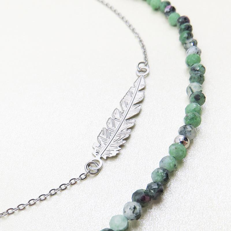 High-end Red and Green Treasure Natural Stone Beaded Women's New Double-layer Collarbone Chain