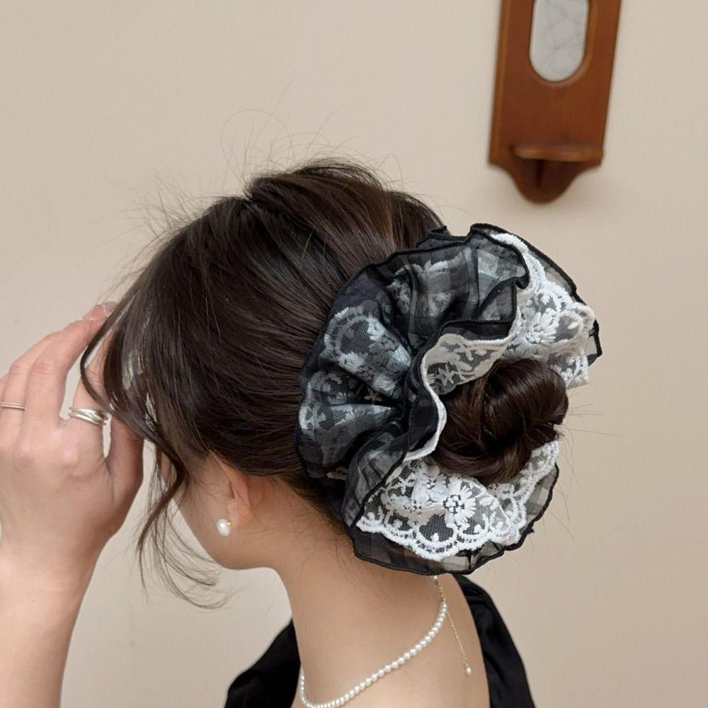 Double Layer Lace Scrunchies French Style Oversized Hair Ropes Women Hair Scrunchies Rubber Bands