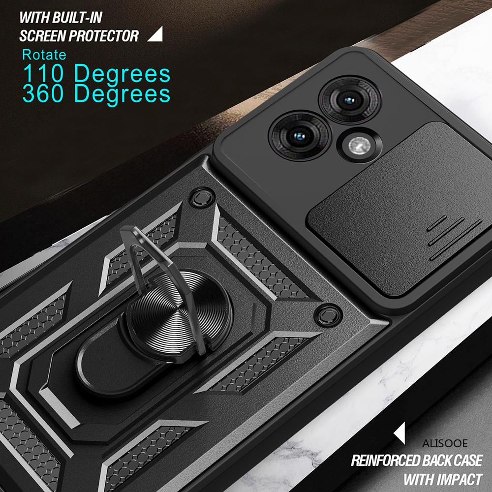 Kryt pro Motorola Moto G55 Pouzdro Armor Posuvná Ochrana Objektivu Fotoaparátu Zadní Kryt pro Motorola G55 5G Prstenový Stojan Nárazuvzdorné Funda