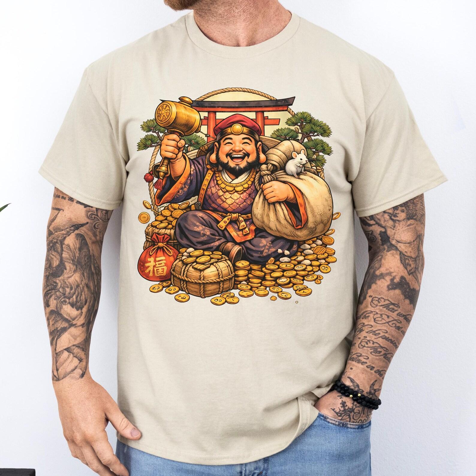 Daikokuten Japanese God T-Shirt: Fortune Prosperity Deity Tee | Shinto Mythology Design | Lucky Wealth Unisex Apparel S