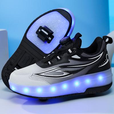 Patins à roulettes lumineux LED rechargeables à double usage pour enfants, patins à roulettes à double rangée