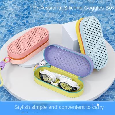 Zipper Swim Goggle Case Soft Silicone Breathable with Drain Hole Glasses Box Waterproof Swimming Goggles Storage Box