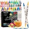 60 Colors Acrylic Paint Pens Markers,Dual Tip Acrylic Paint Markers with Brush Tip and Fine Tip,Halloween Pumpkin Painting Kit for Rock