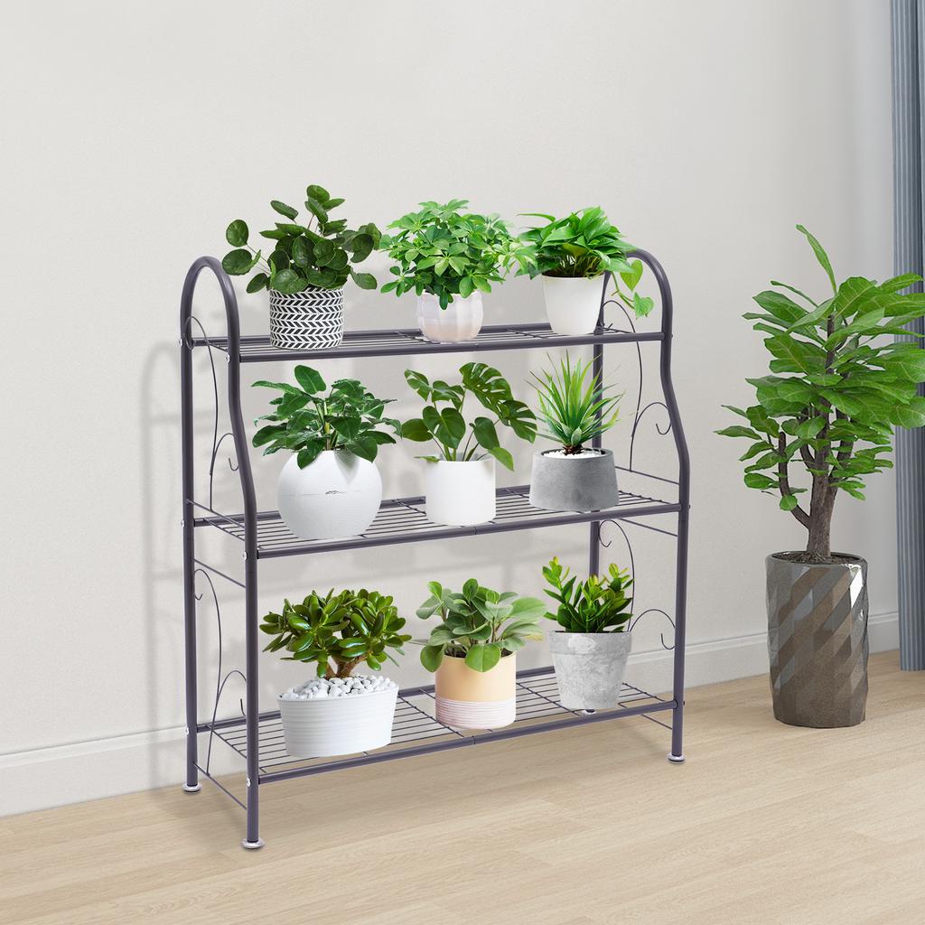 3 Tier Metal Plant Stand, Heavy Duty Iron Storage Shelf Organizer, 55lbs Load Bearing for Indoor Plants, Shoes, Books