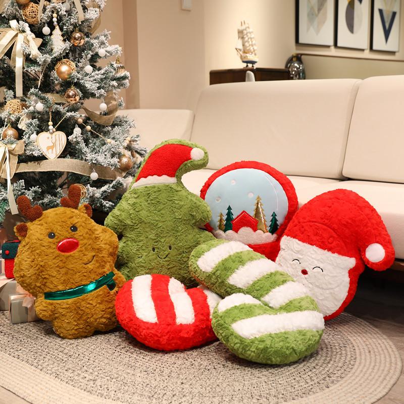 Cartoon Santa Throw Pillow Plush Toy Doll Elk Bell Throw Pillow Children'S Rag Doll Christmas Gift