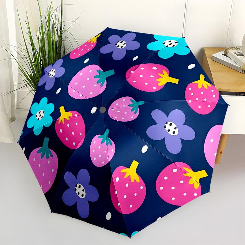 

1pc Strawberry Floral Pattern Umbrella with Plastic Handle,Vibrant Cartoon Pattern,Multi-functional UmbrellaPT241