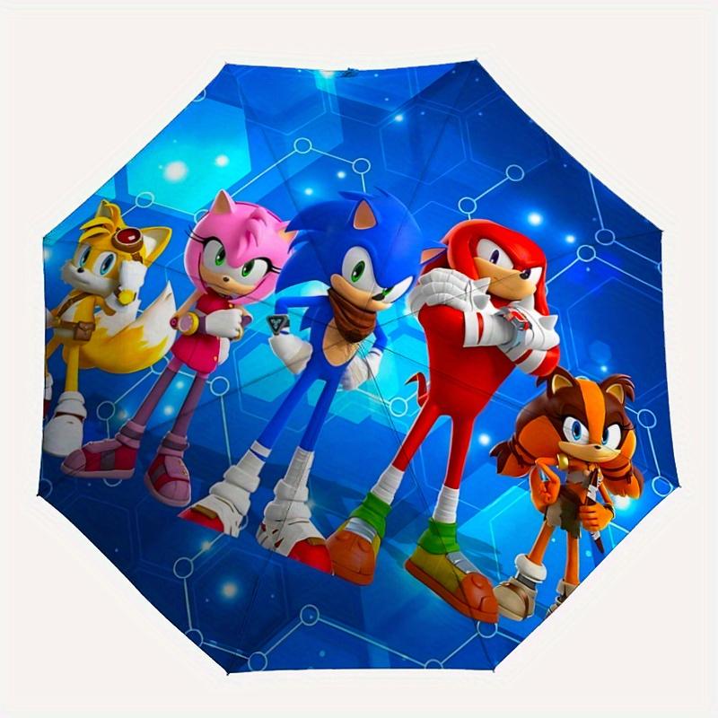 1pc Sonic the Hedgehog Automatic Folding Umbrella - Portable 3-Fold Design, 8-Bone Iron Frame Outdoor Umbrella, Ideal Gift for Fans, Travelers, D