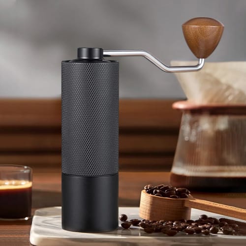 Manual Coffee Grinder with 25g Capacity, Stainless Steel Burr and Wooden Handle, for Home, Office, Camping, and Hiking (Black)