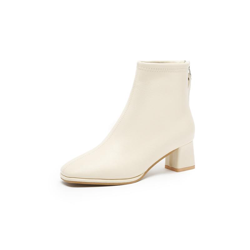 

2024 Весна и осень Новые модные женские сапоги с круглой головкой и однотонной кожаной поверхностью, простые молния сзади, универсальные женские сапоги на высоком каблуке 39