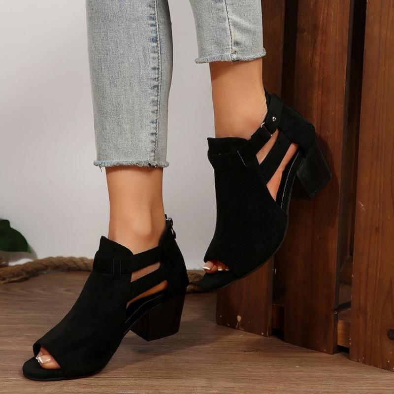 Fashion 2025 Women Sandals  Chunky High Heels Soild Gladiator Open Peep Toe Women Black Shoes Buckle Back Zipper Sandalias De Mujer