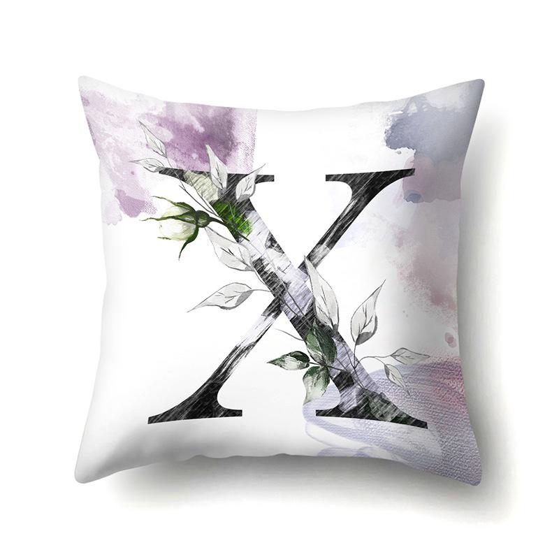 Polyester Pillowcase Home Watercolor Flower Print Pillowcase 26 English Letters Bedside Cushion Cover